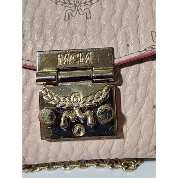 Authentic MCM Visetos Large Patricia Wallet On Chain/Crossbody Bag Powder Pink - Picture 9 of 16